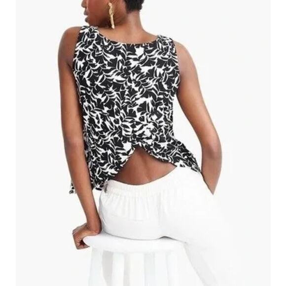 J.Crew Printed Scalloped-Hem Sleeveless Top with Overlapped Back Black White XXS - Picture 8 of 10